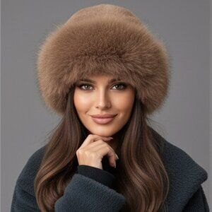 Brown Faux Fur Winter Bucket Hat